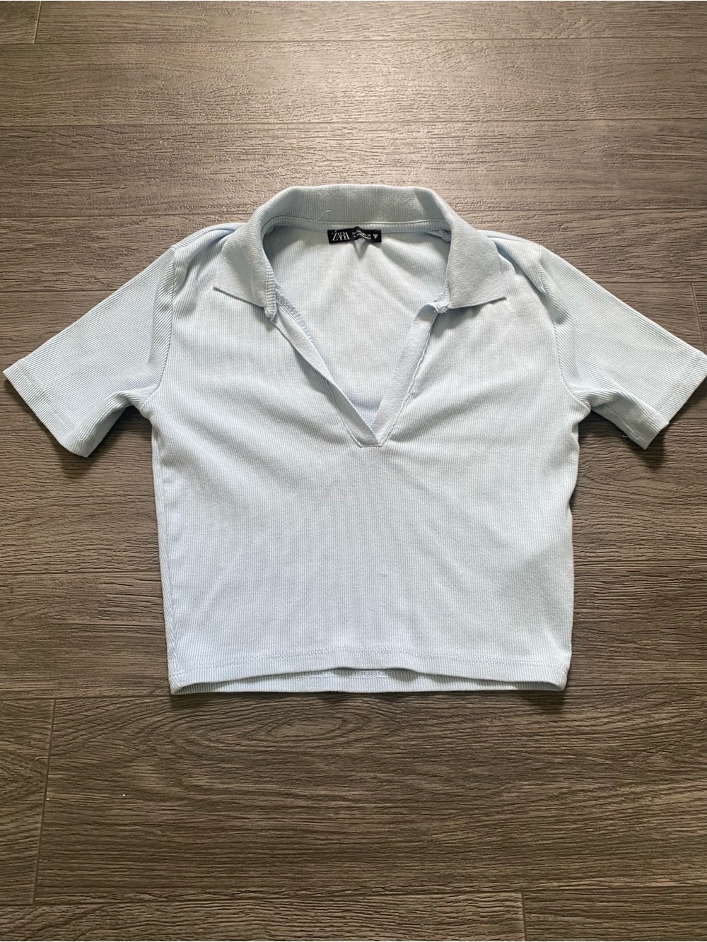Zara Pale Blue Cropped Polo Top